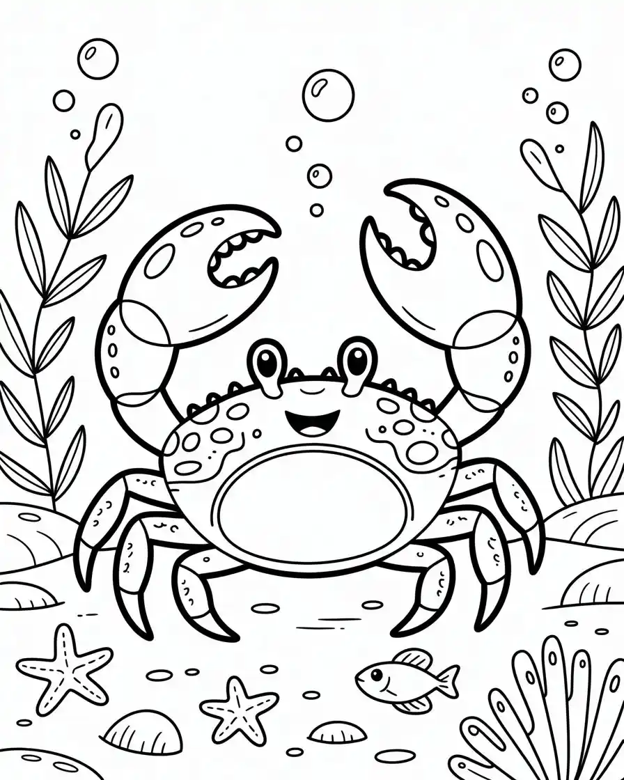 crab with detailed shell coloring page