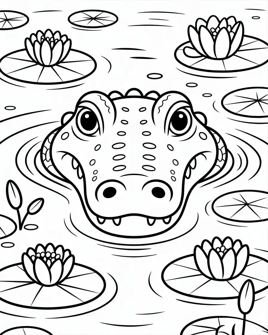 crocodile lily pad pond coloring page