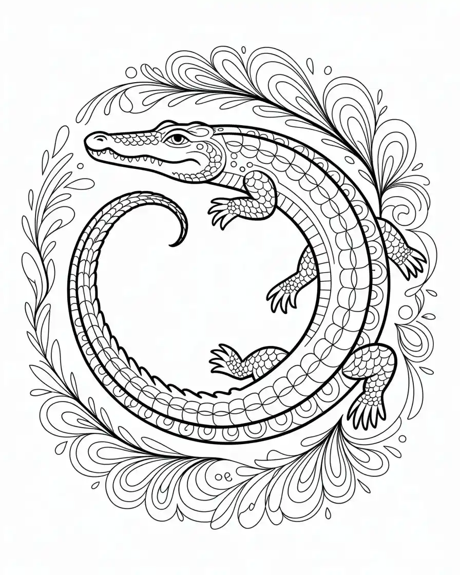 crocodile circle coloring page 1
