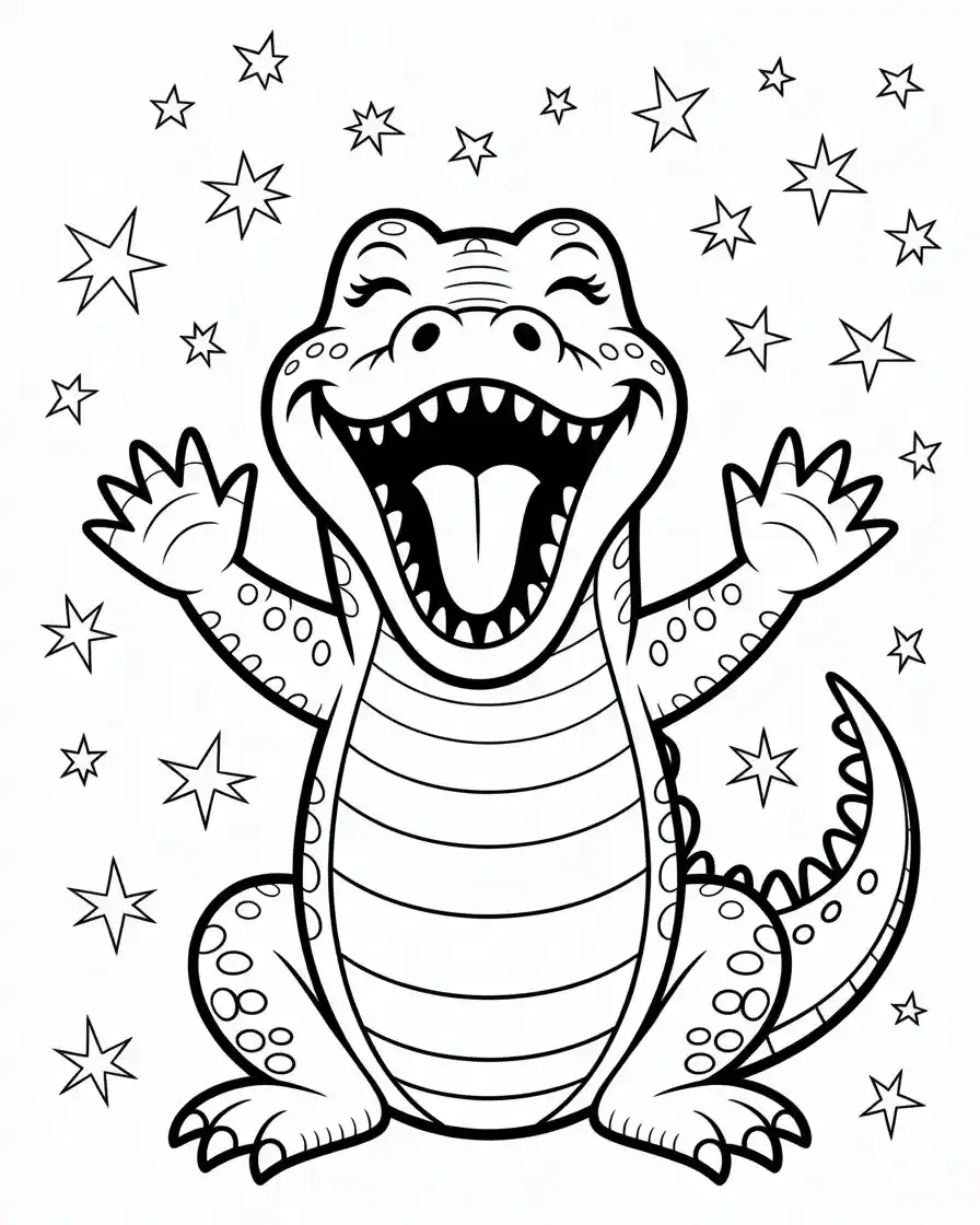 crocodile stars yawn coloring page