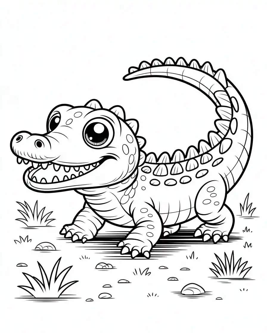cute baby crocodile walking coloring page