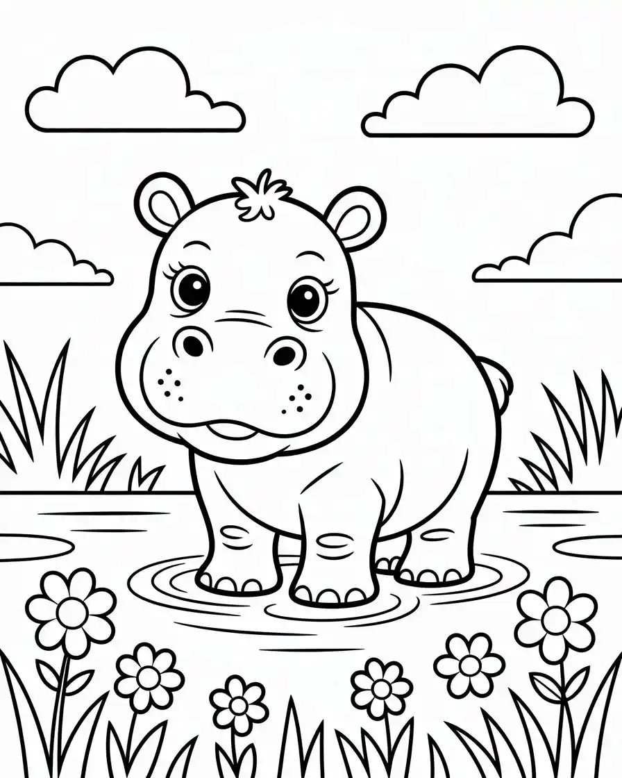 cute baby hippo coloring page