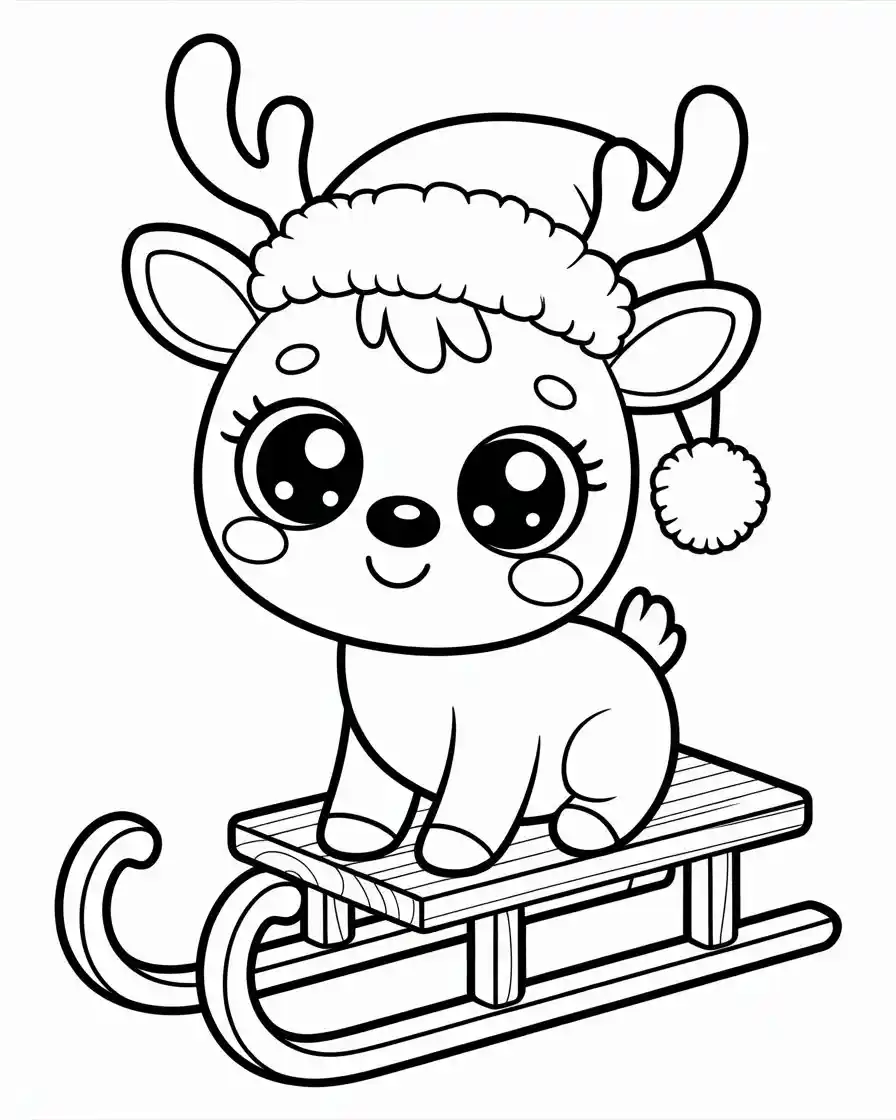 cute baby reindeer on sled coloring page