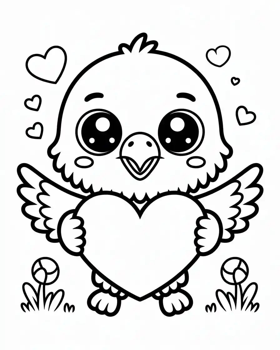 cute bald eagle holding heart coloring page