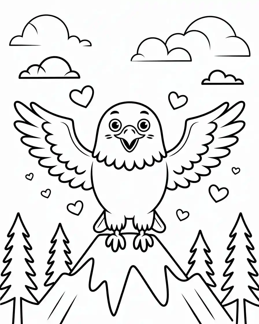cute bald eagle mountain coloring page
