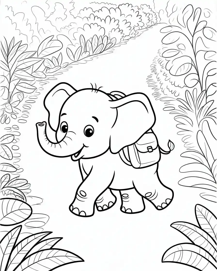 cute elephant hiking coloring page 2