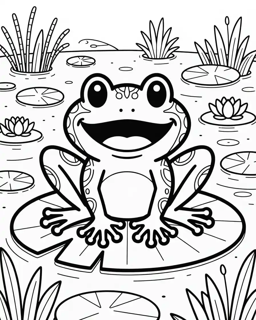 cute frog on lily pad coloring page 1