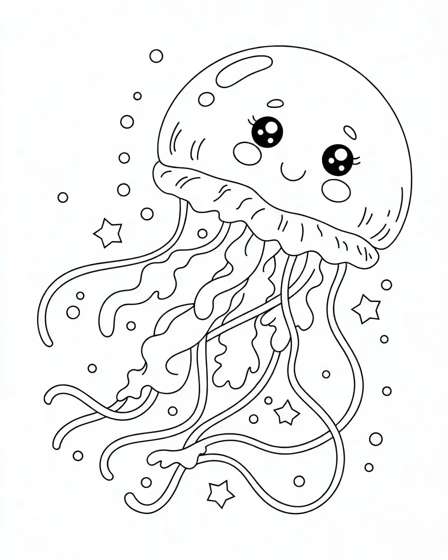 cute jellyfish with stars coloring page