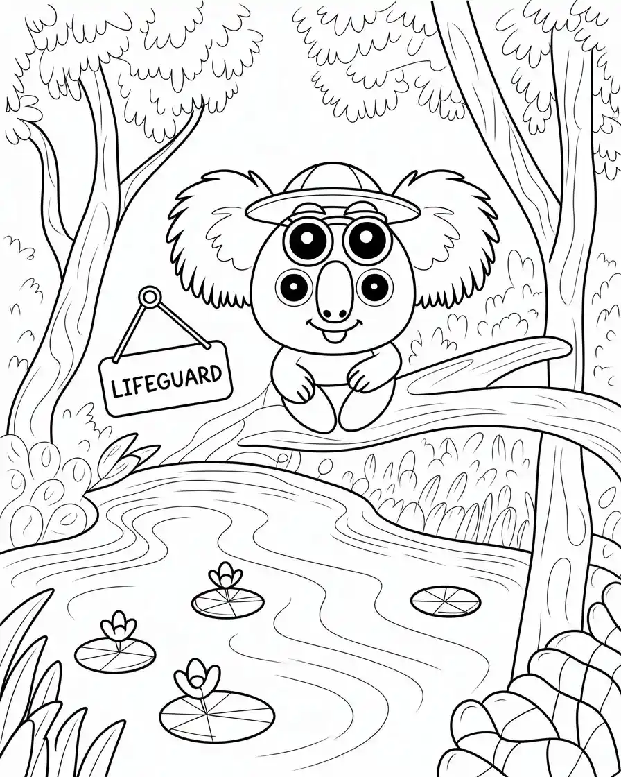 cute koala lifeguard watching river