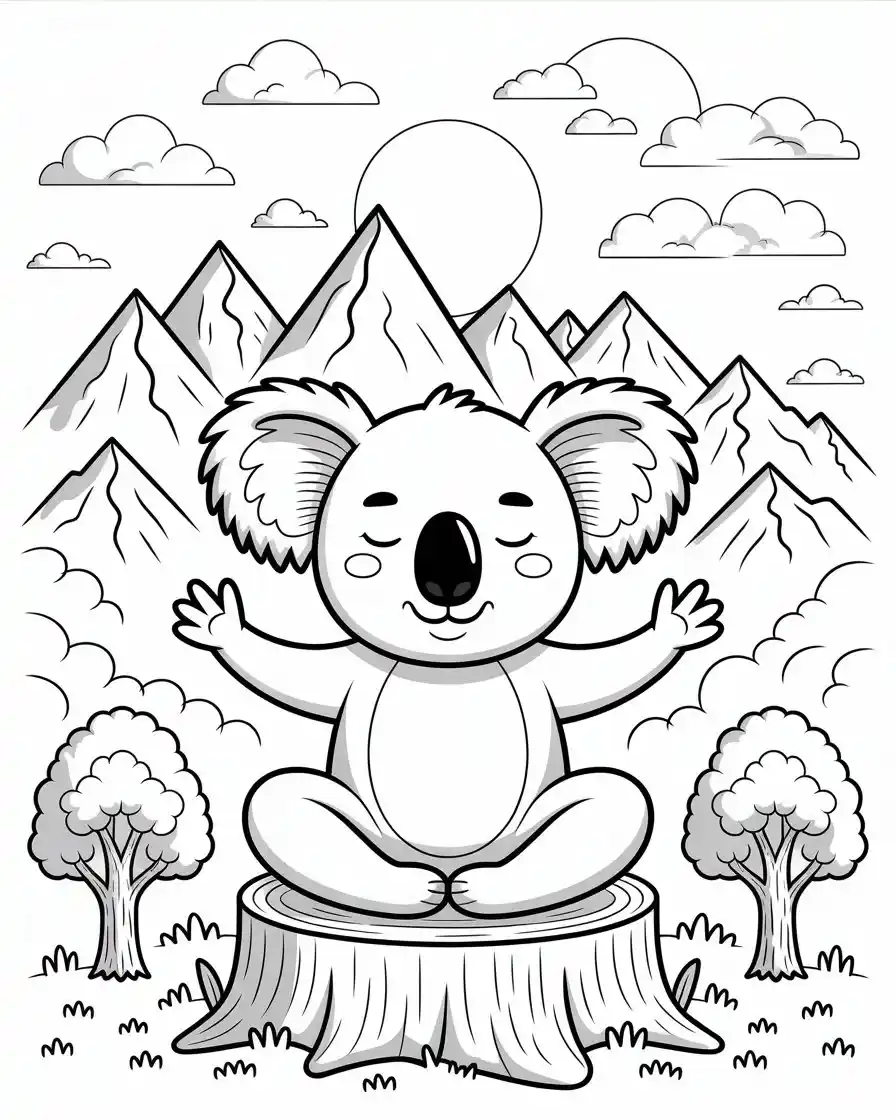 cute koala meditating in mountains
