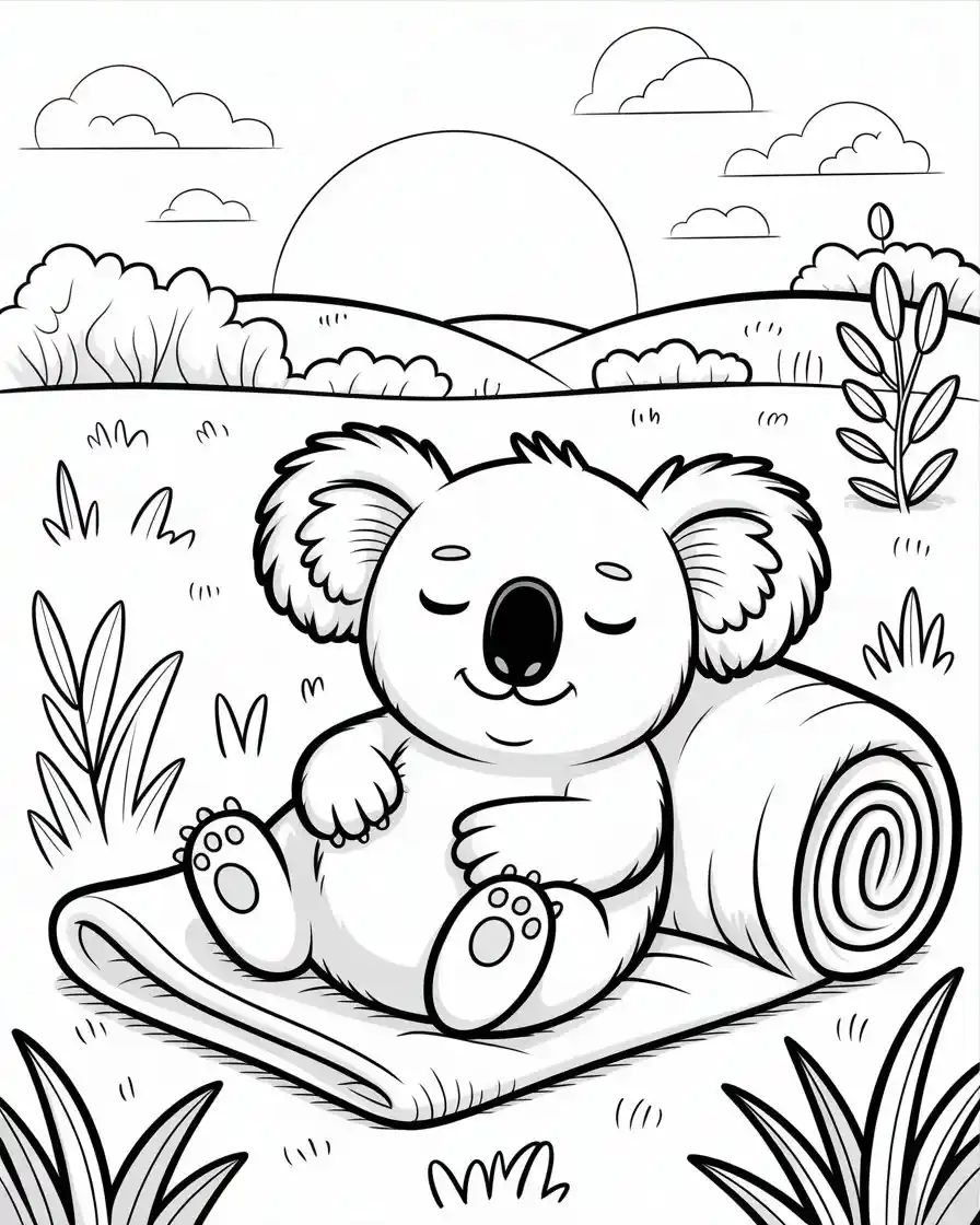 cute koala relaxing in meadow at sunset 1
