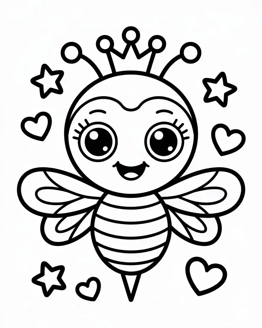 cute queen bee with crown coloring page 1