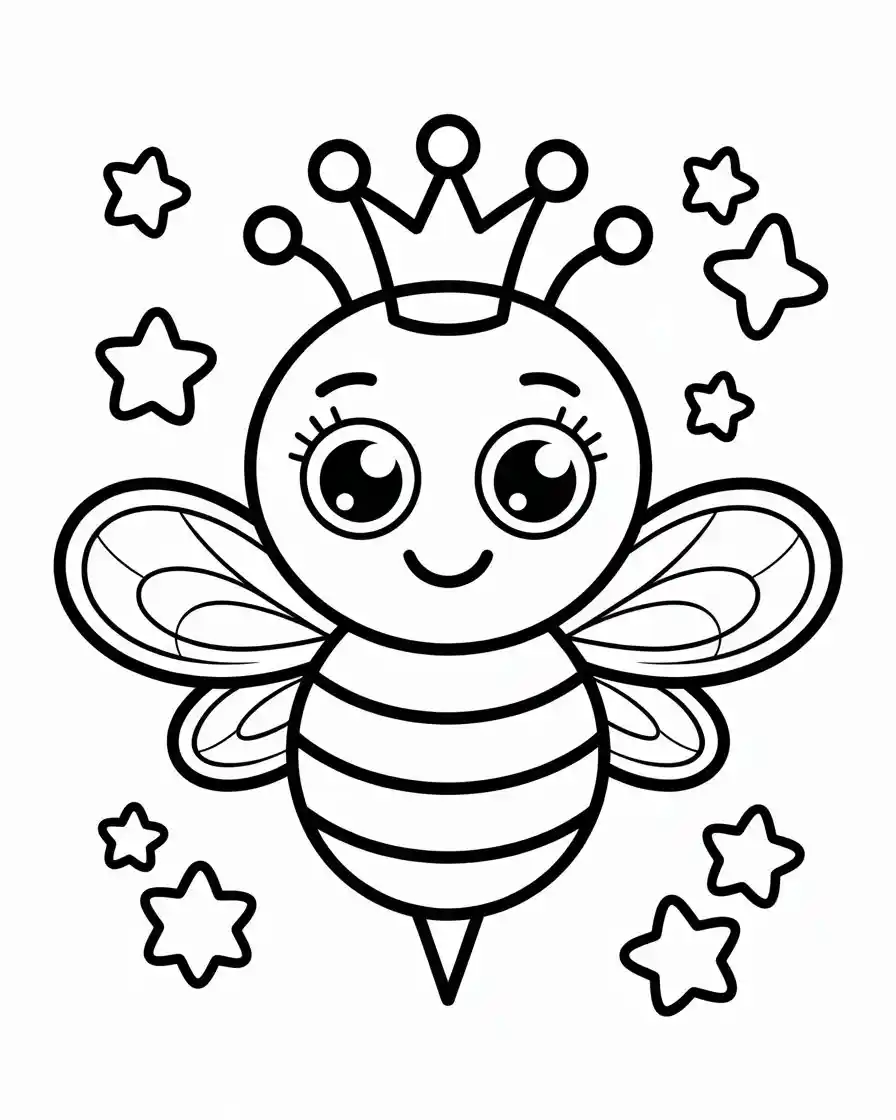 cute queen bee with crown coloring page