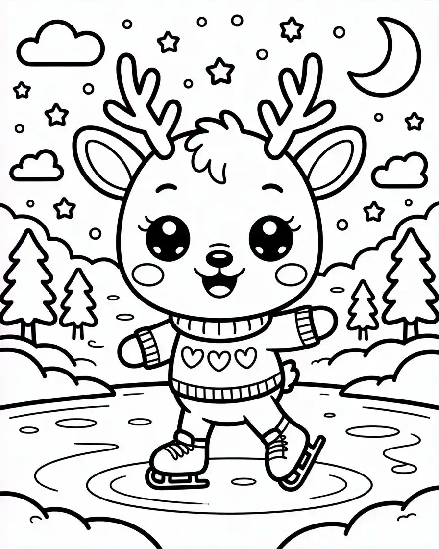 cute reindeer ice skating coloring page