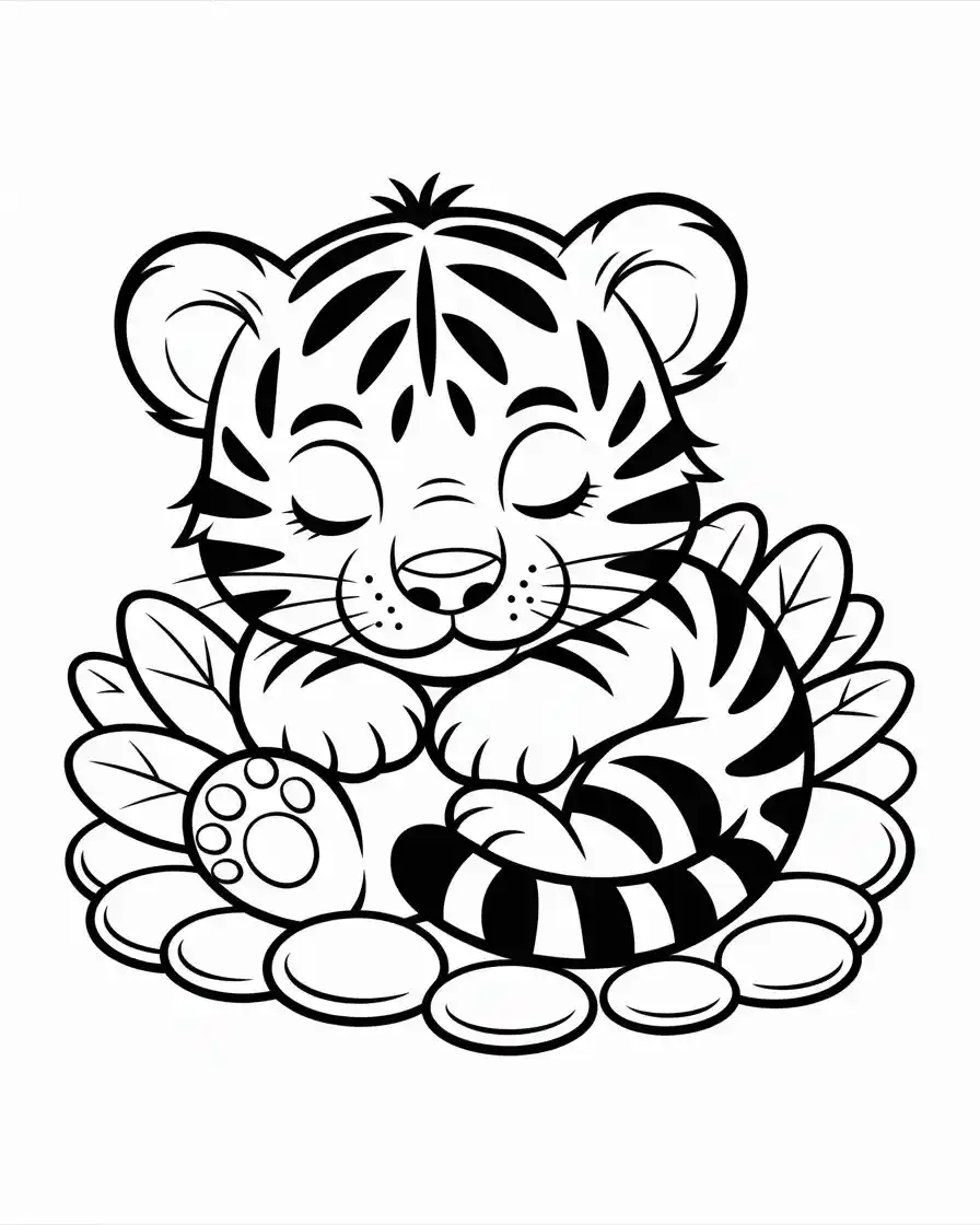 cute sleeping baby tiger cub coloring page