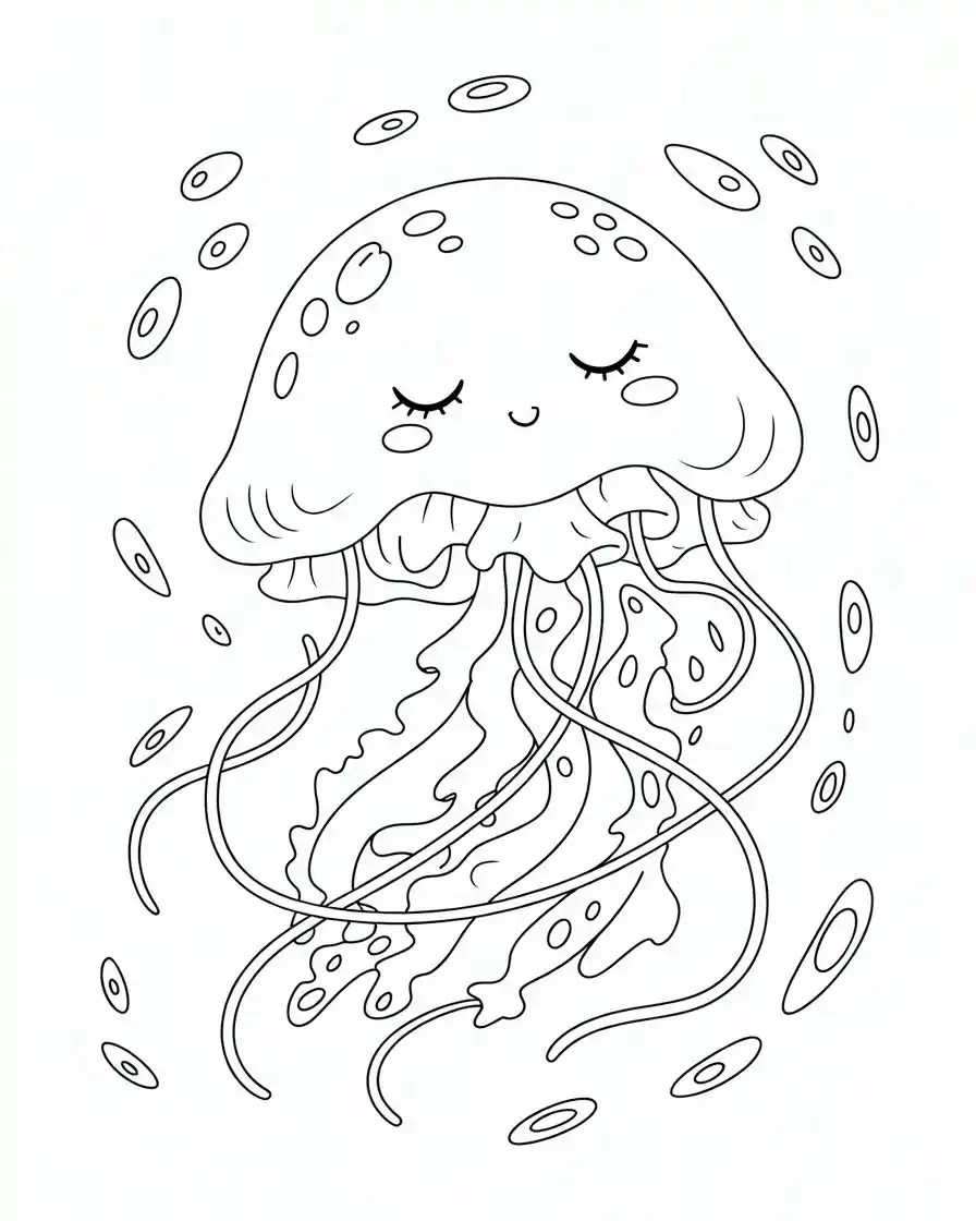 cute sleeping jellyfish coloring page 1