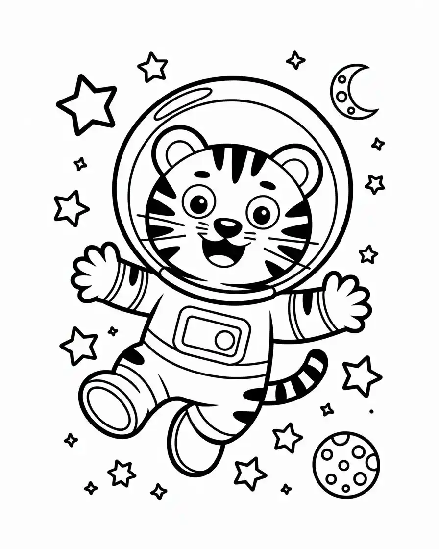 cute tiger astronaut coloring page
