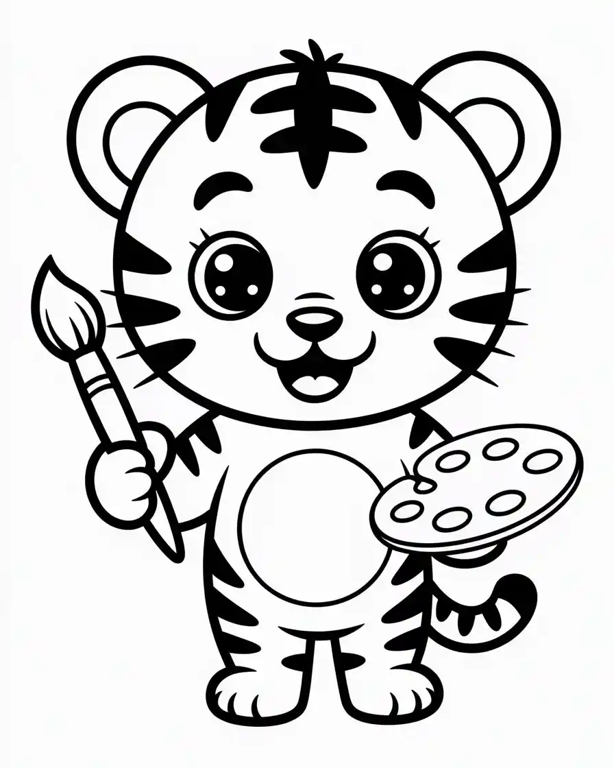 cute tiger cub painting coloring page