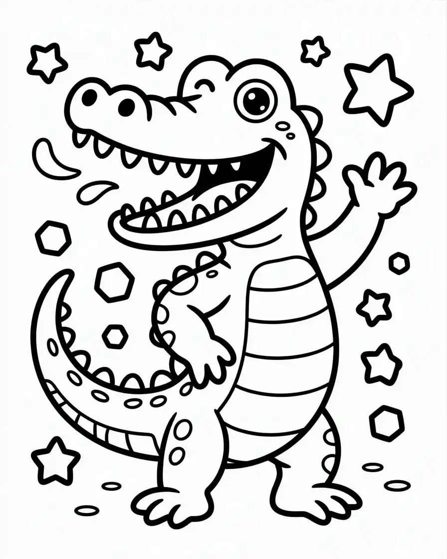 dancing crocodile stars coloring page 1