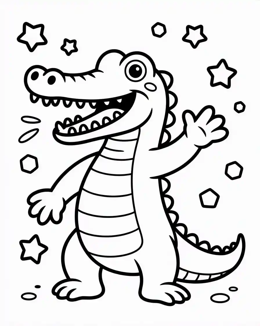 dancing crocodile stars coloring page