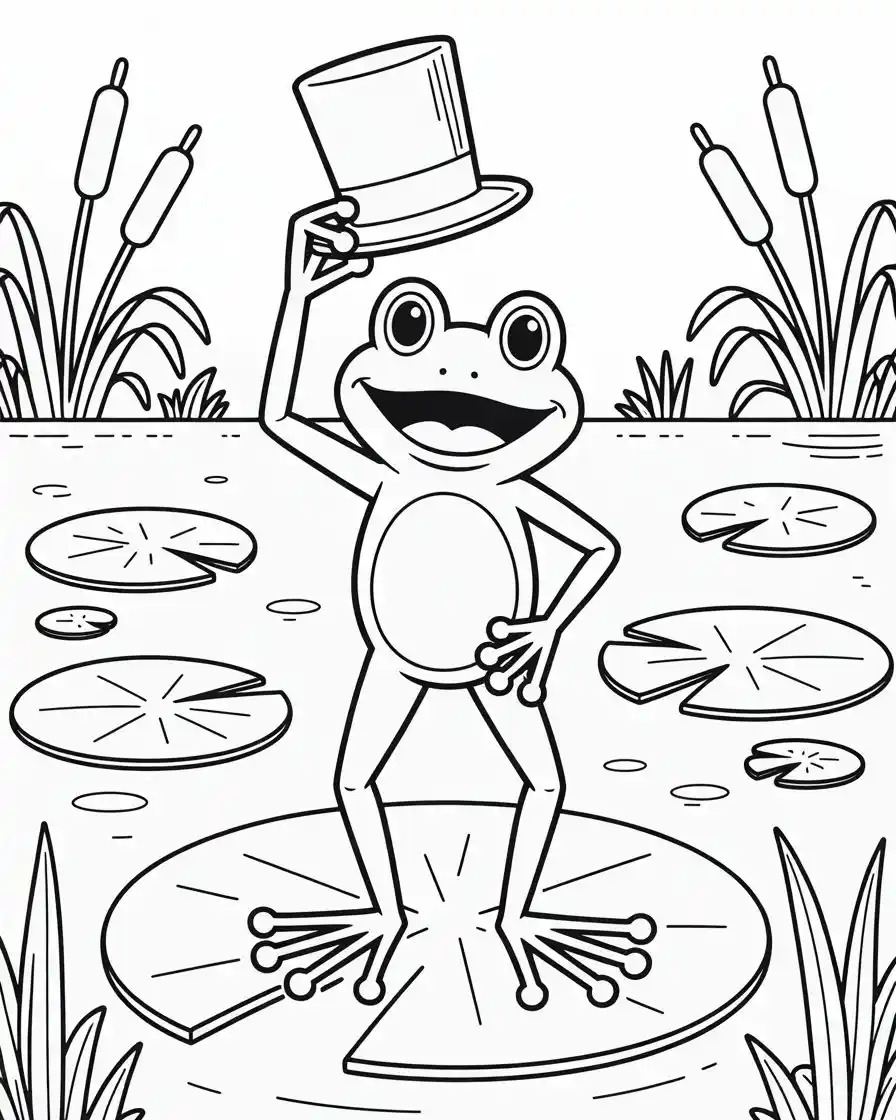 dancing frog on lily pad coloring page 1