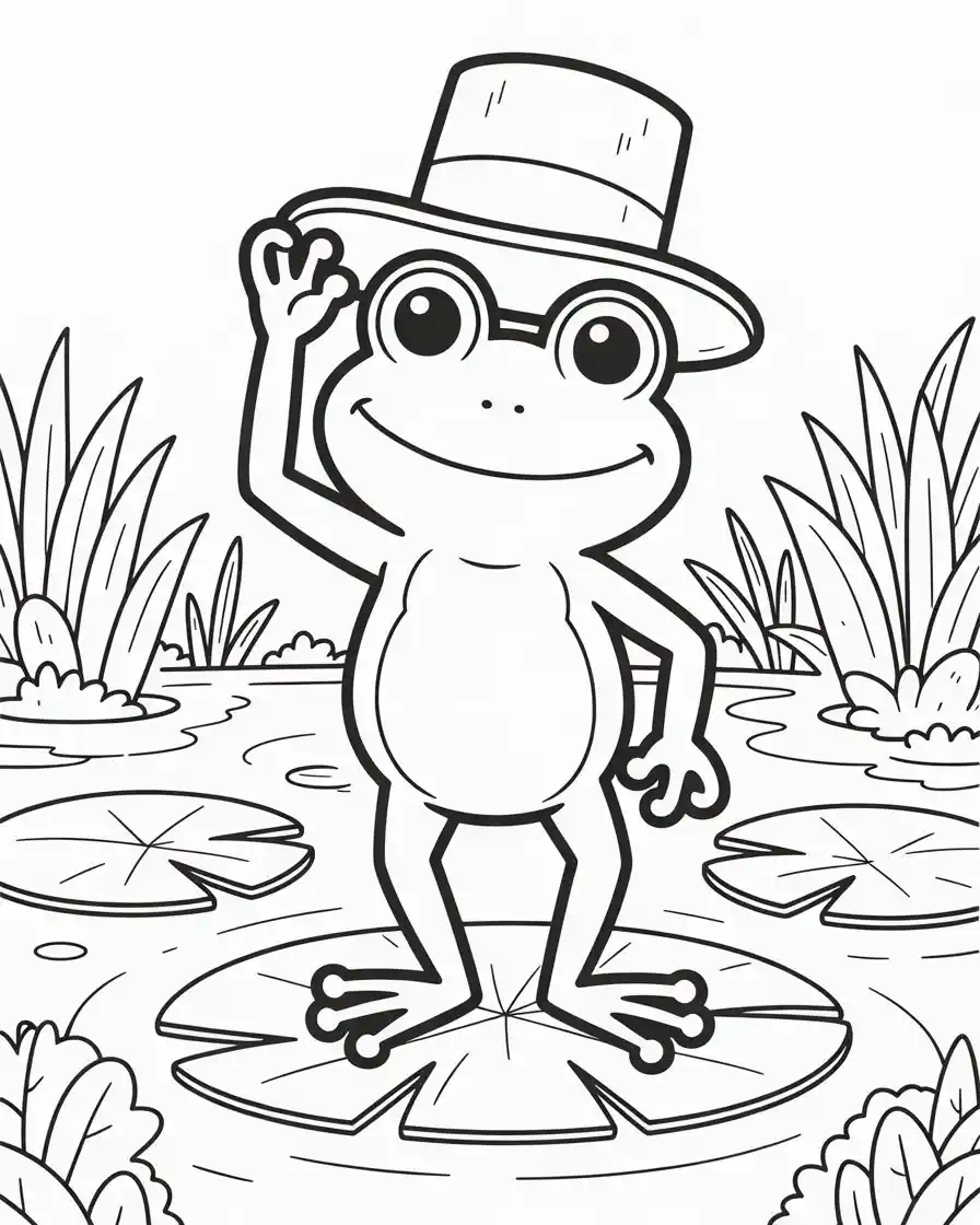 dancing frog on lily pad coloring page