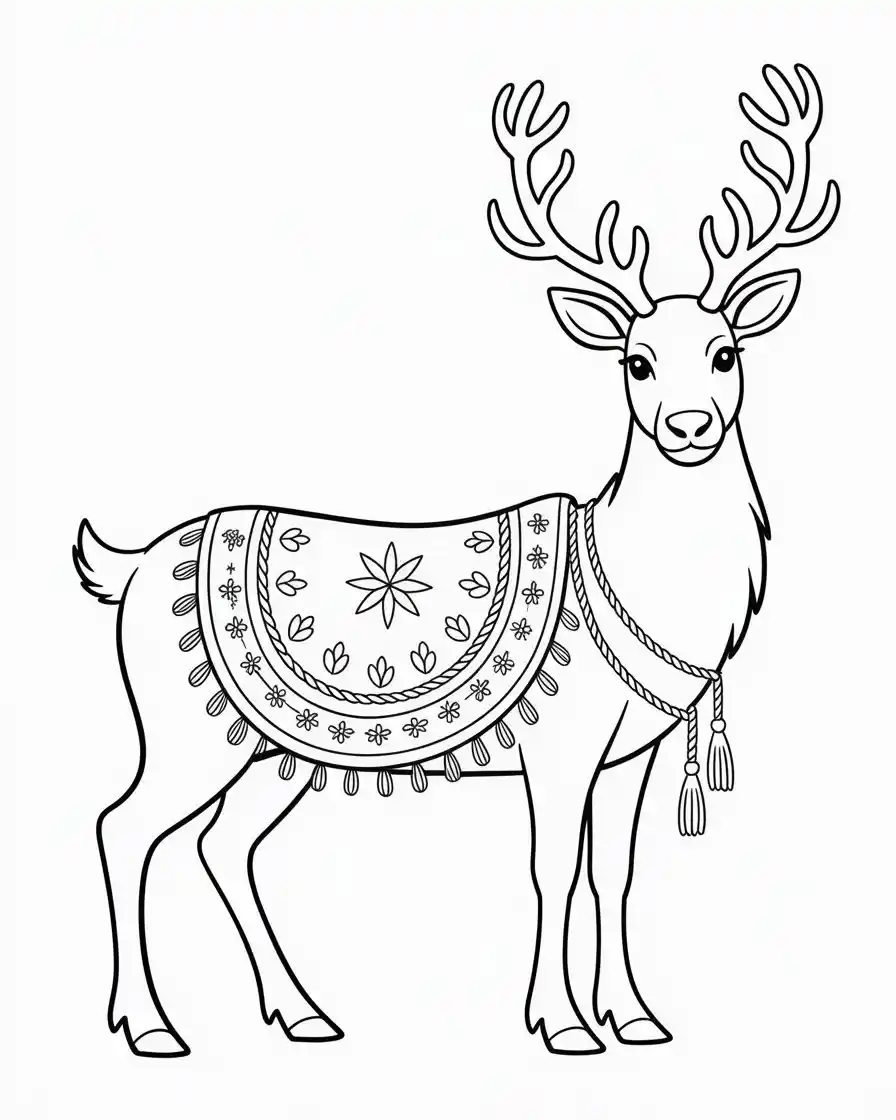 decorated christmas reindeer coloring page 1