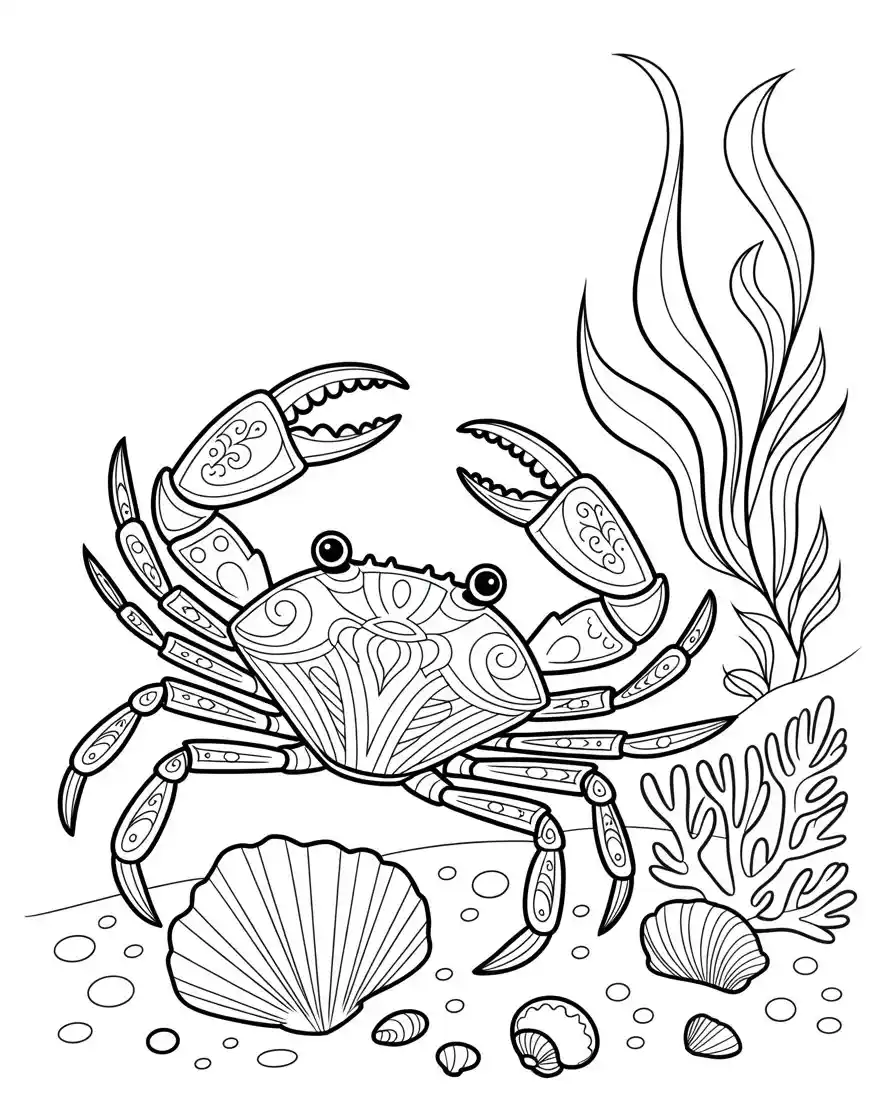 decorative crab underwater coloring page 1