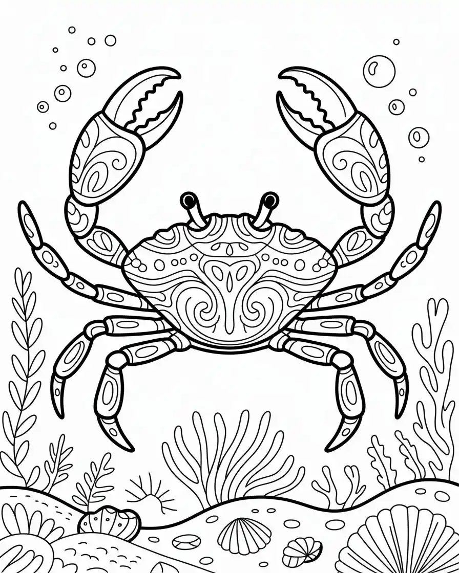 decorative crab underwater coloring page