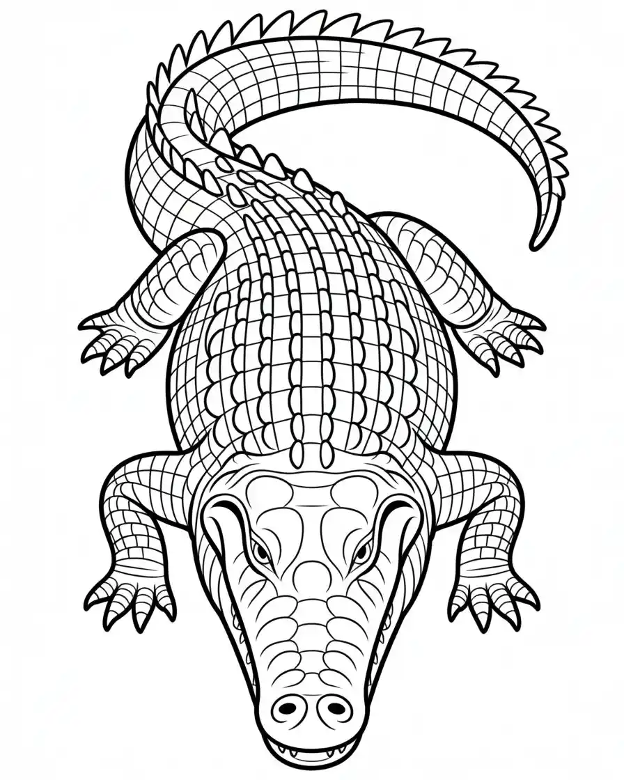 detailed crocodile top view coloring page