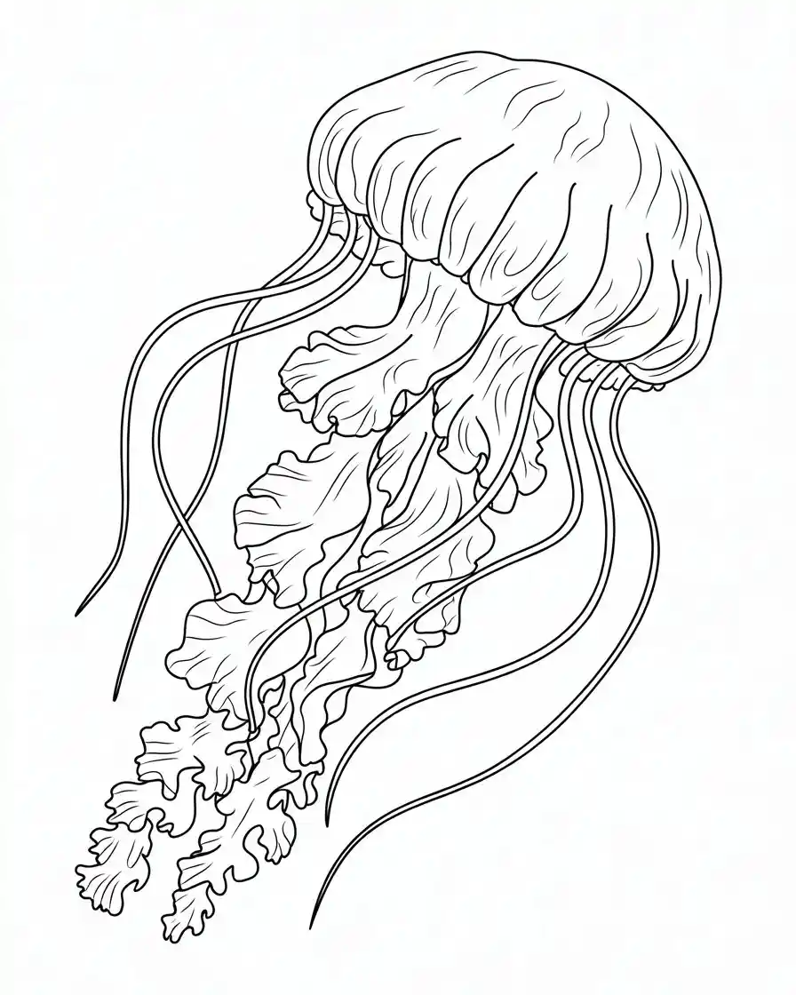 detailed lions mane jellyfish coloring page