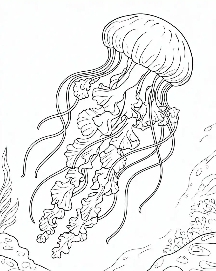 detailed sea jellyfish coloring sheet