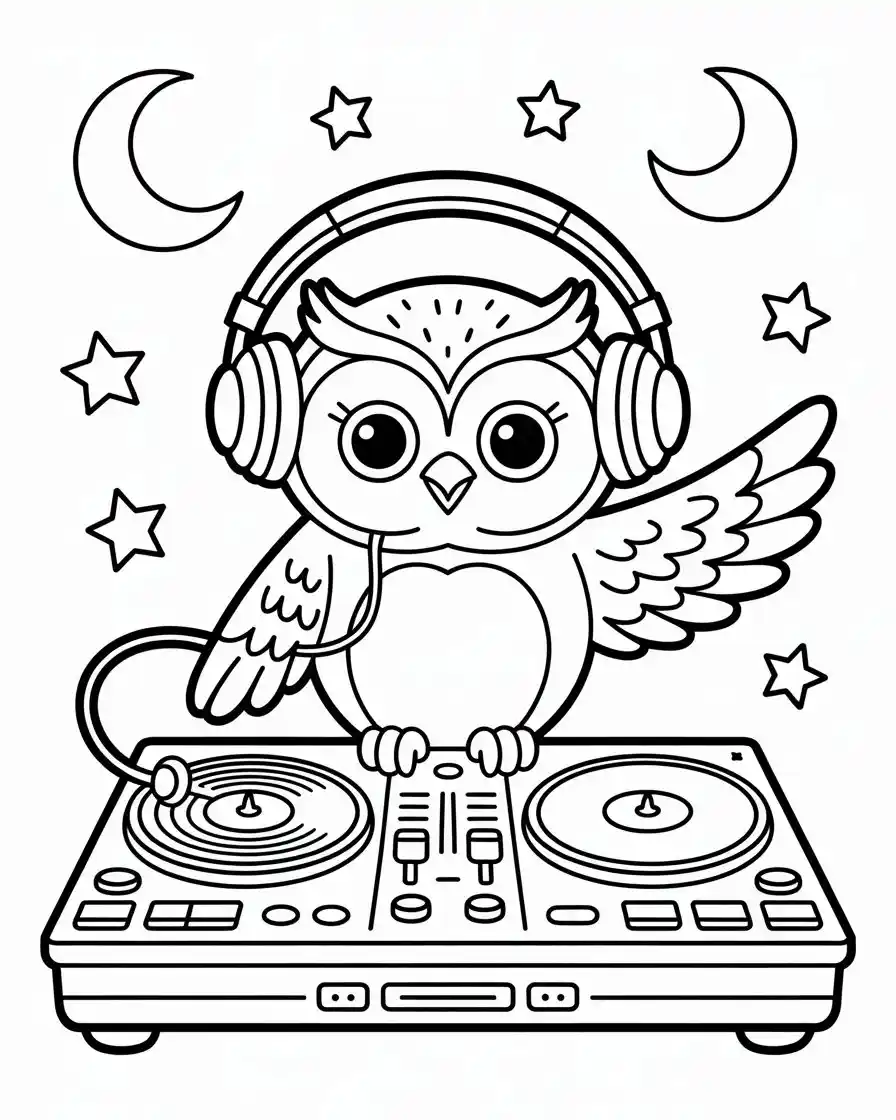 dj owl coloring pages