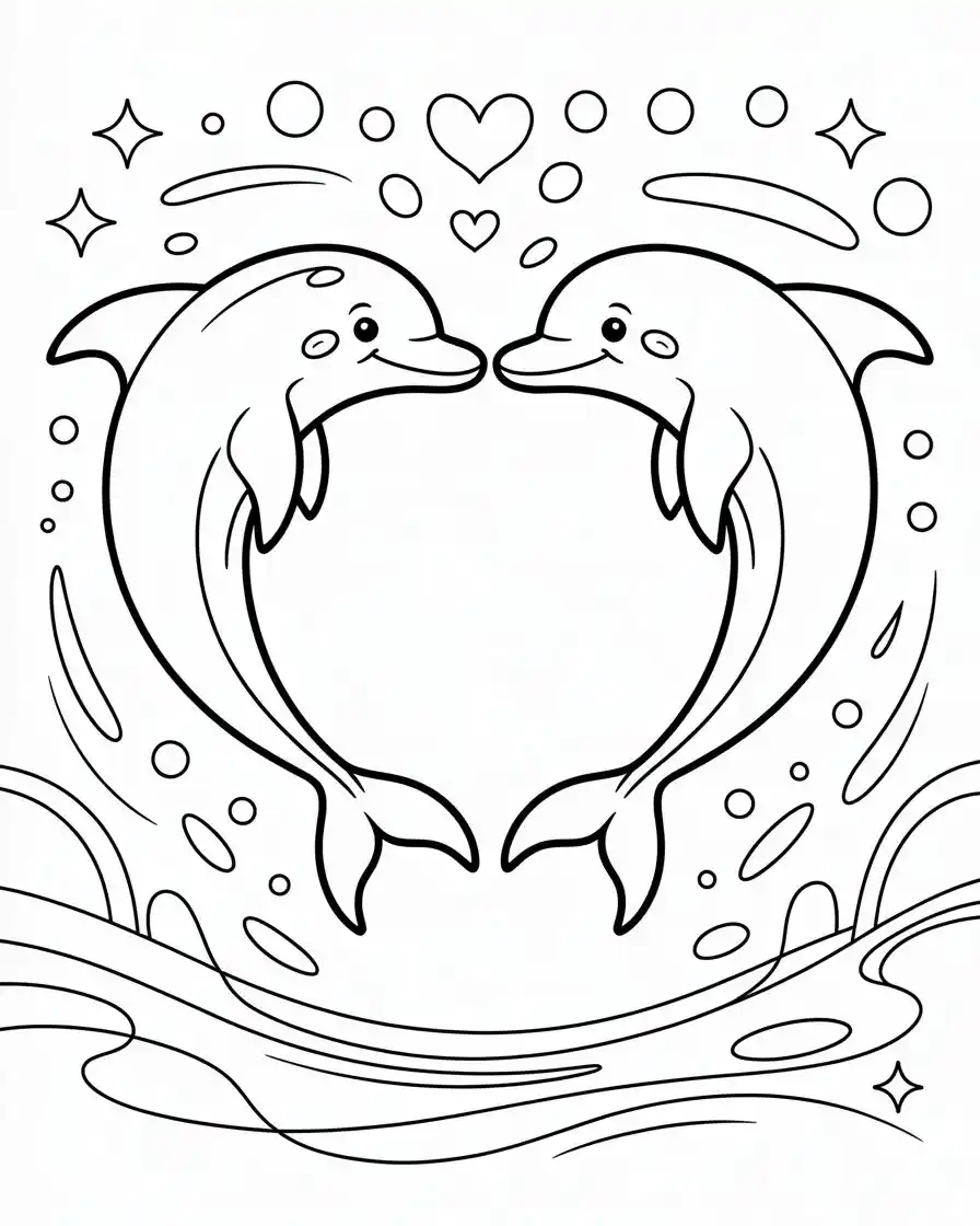 dolphins in love heart coloring page