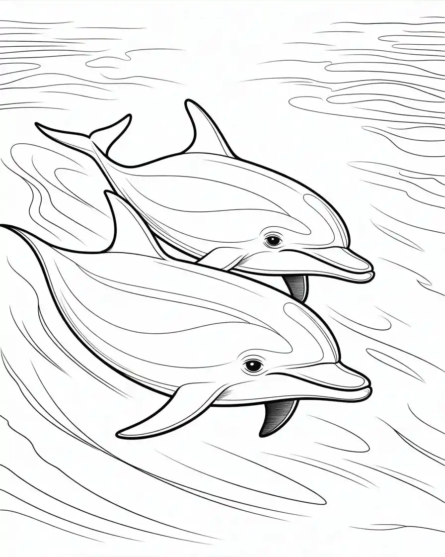 dolphins swimming in ocean waves coloring page