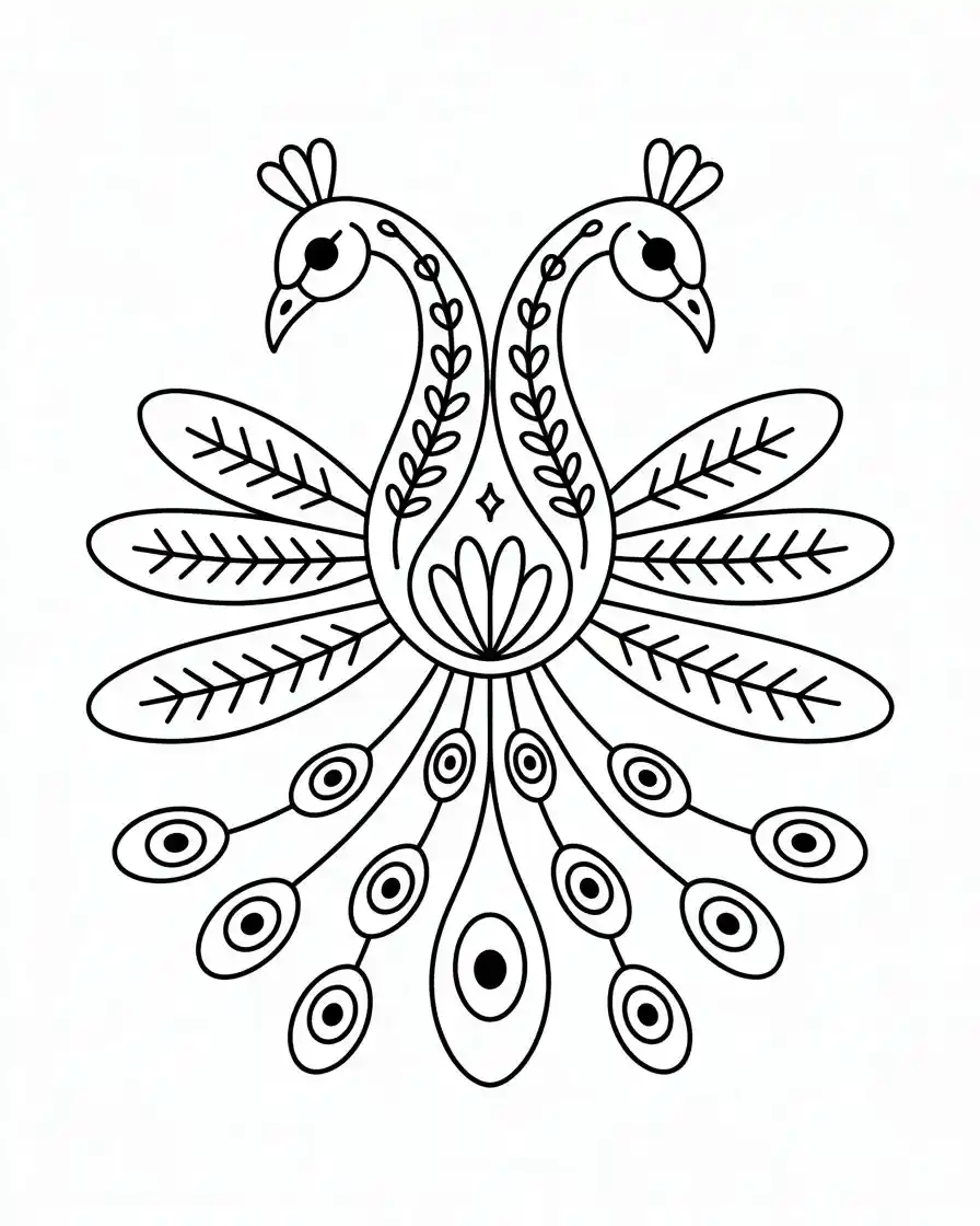 double headed folk art peacock coloring page