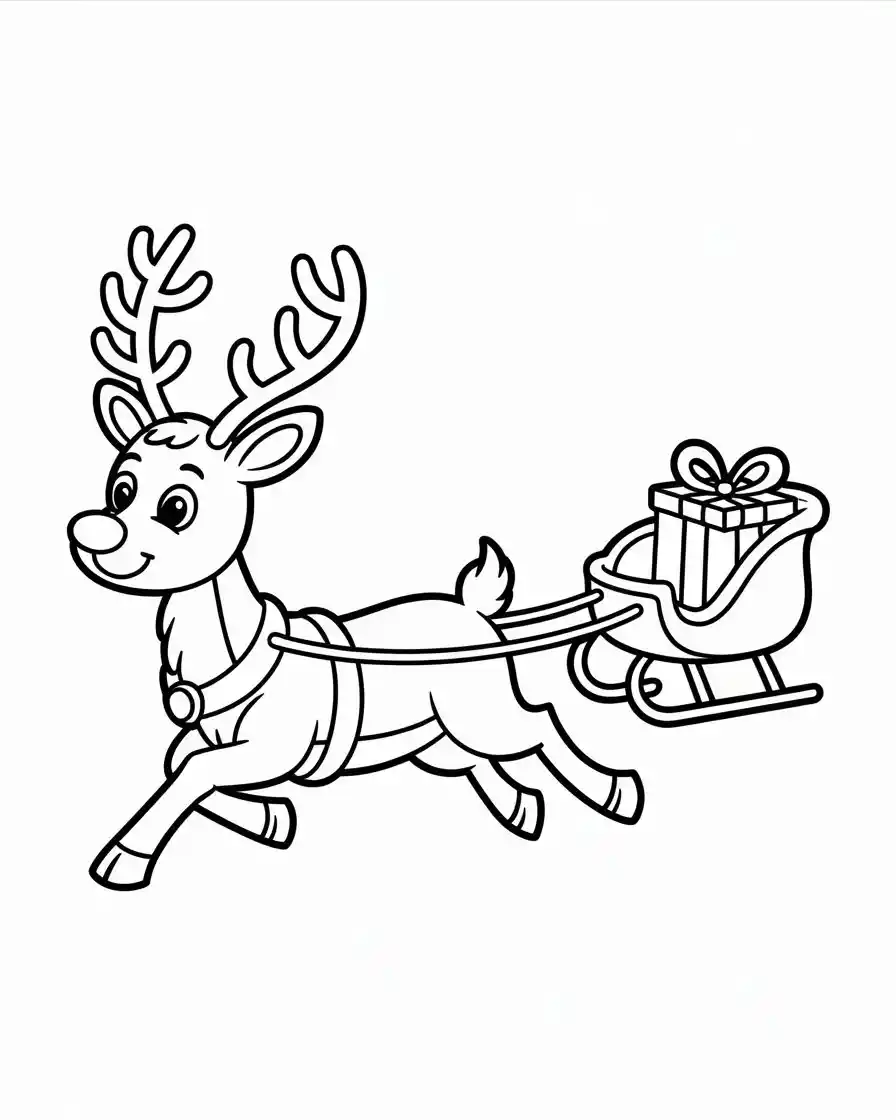 easy reindeer pulling santa sleigh coloring page