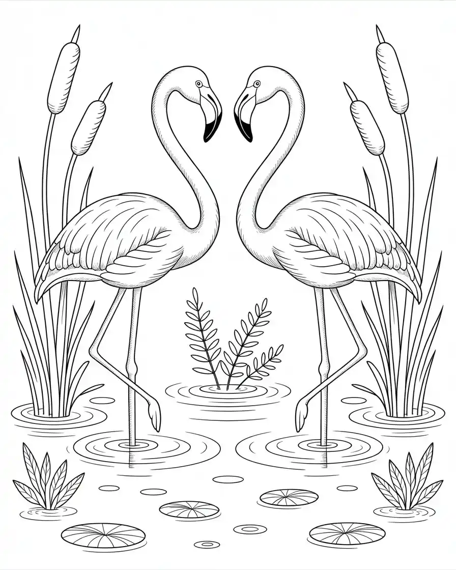 elegant flamingos in water
