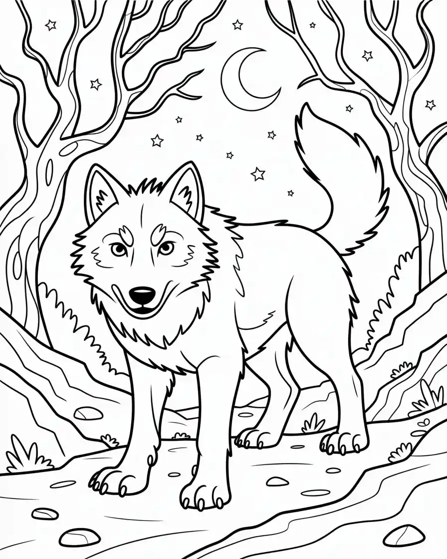 ferocious night wolf coloring page