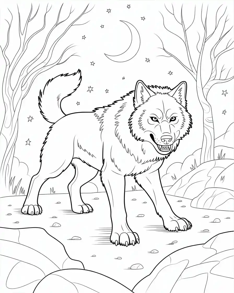 ferocious night wolf coloring page