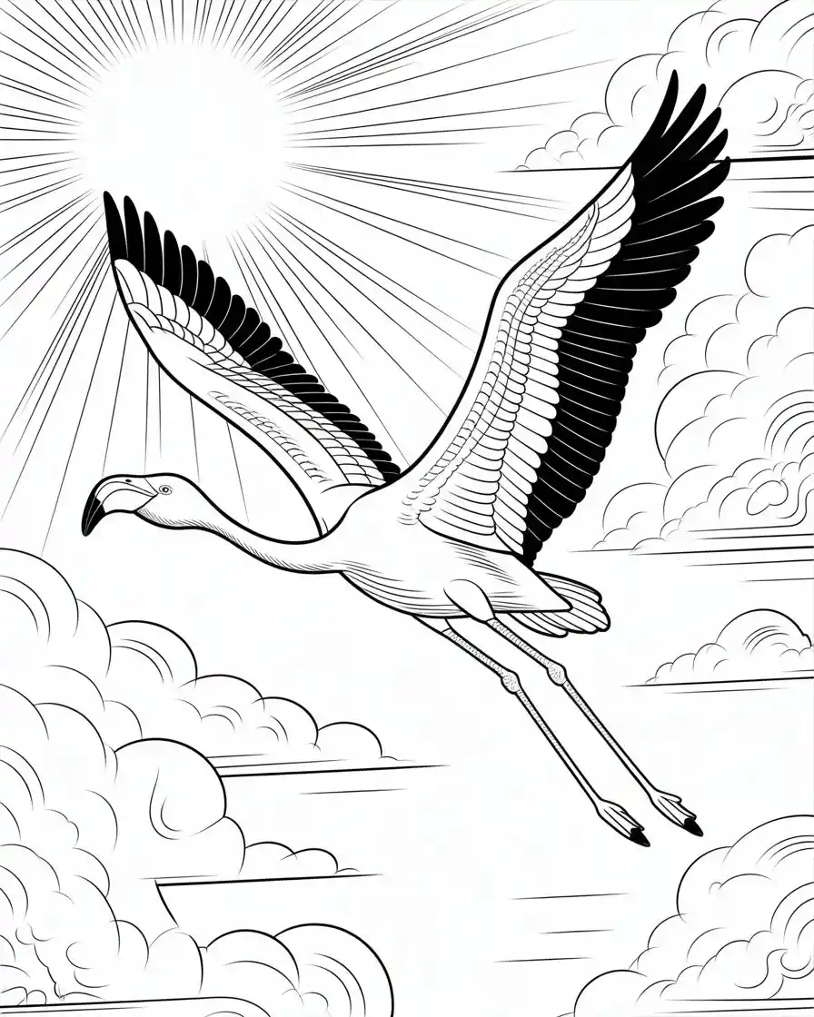 flamingo flying with wings spread wide open coloring page