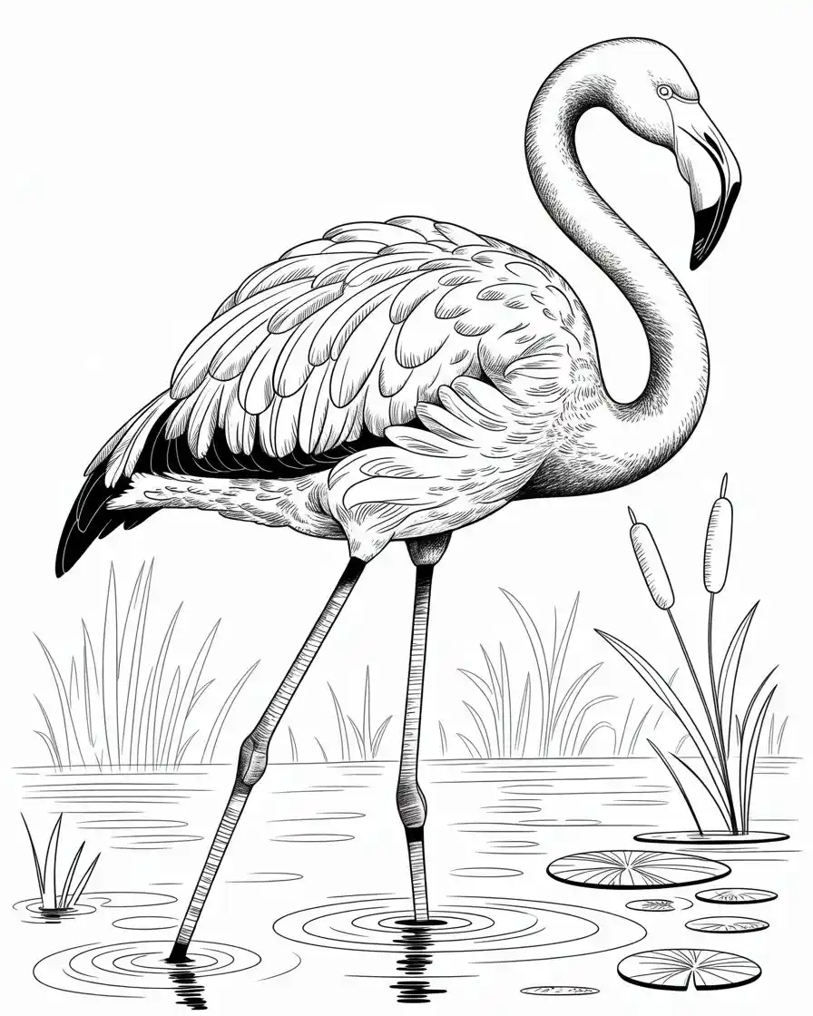 flamingo standing coloring page