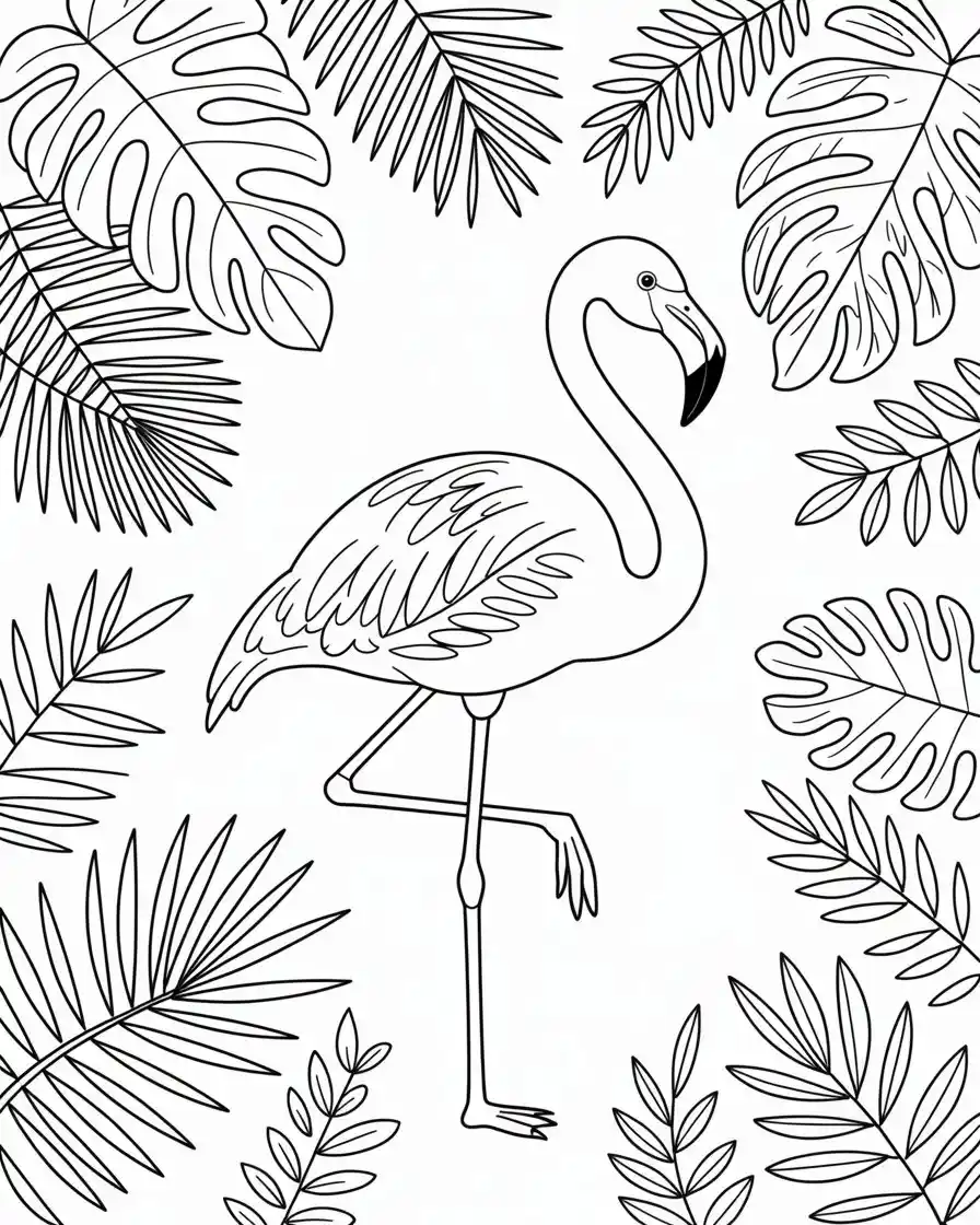 flamingo with tropical leave