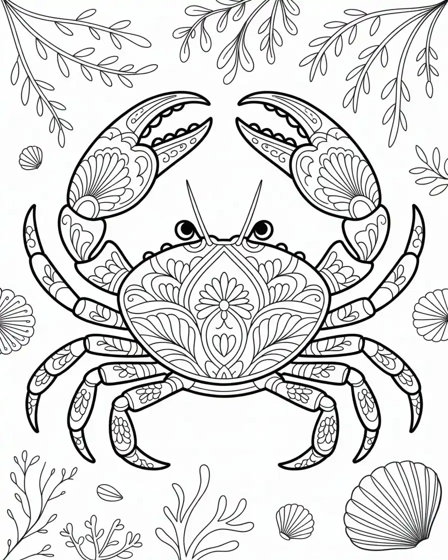floral crab mandala coloring sheet