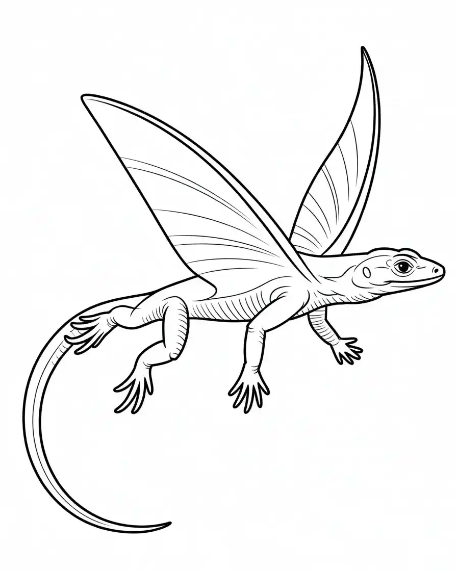 flying lizard draco coloring page 1
