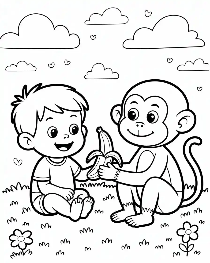 friendly monkey sharing banana