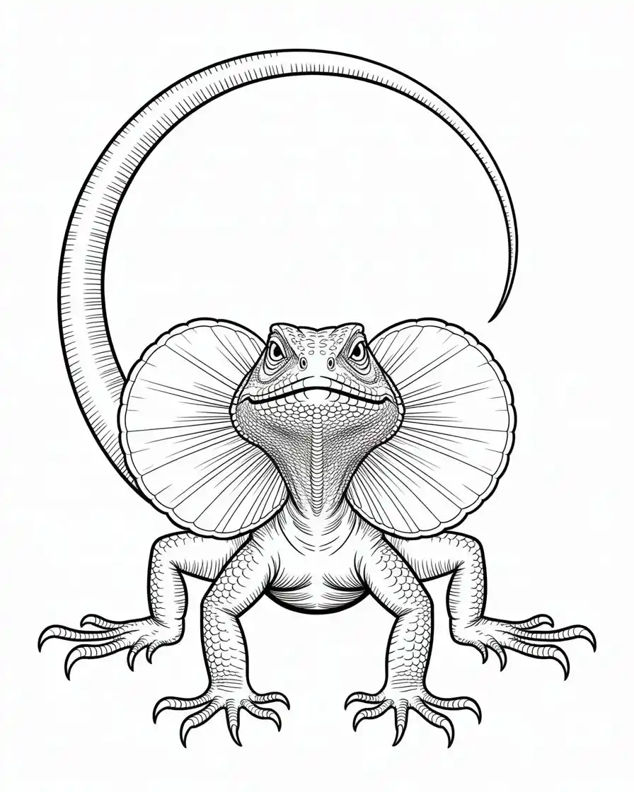 frilled lizard standing with open frill coloring page