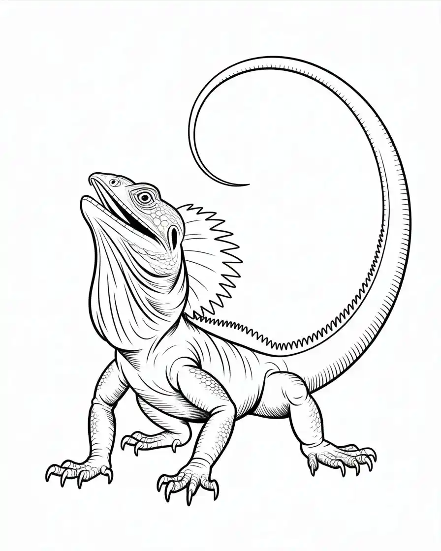frilled lizard standing with open frill coloring page 2