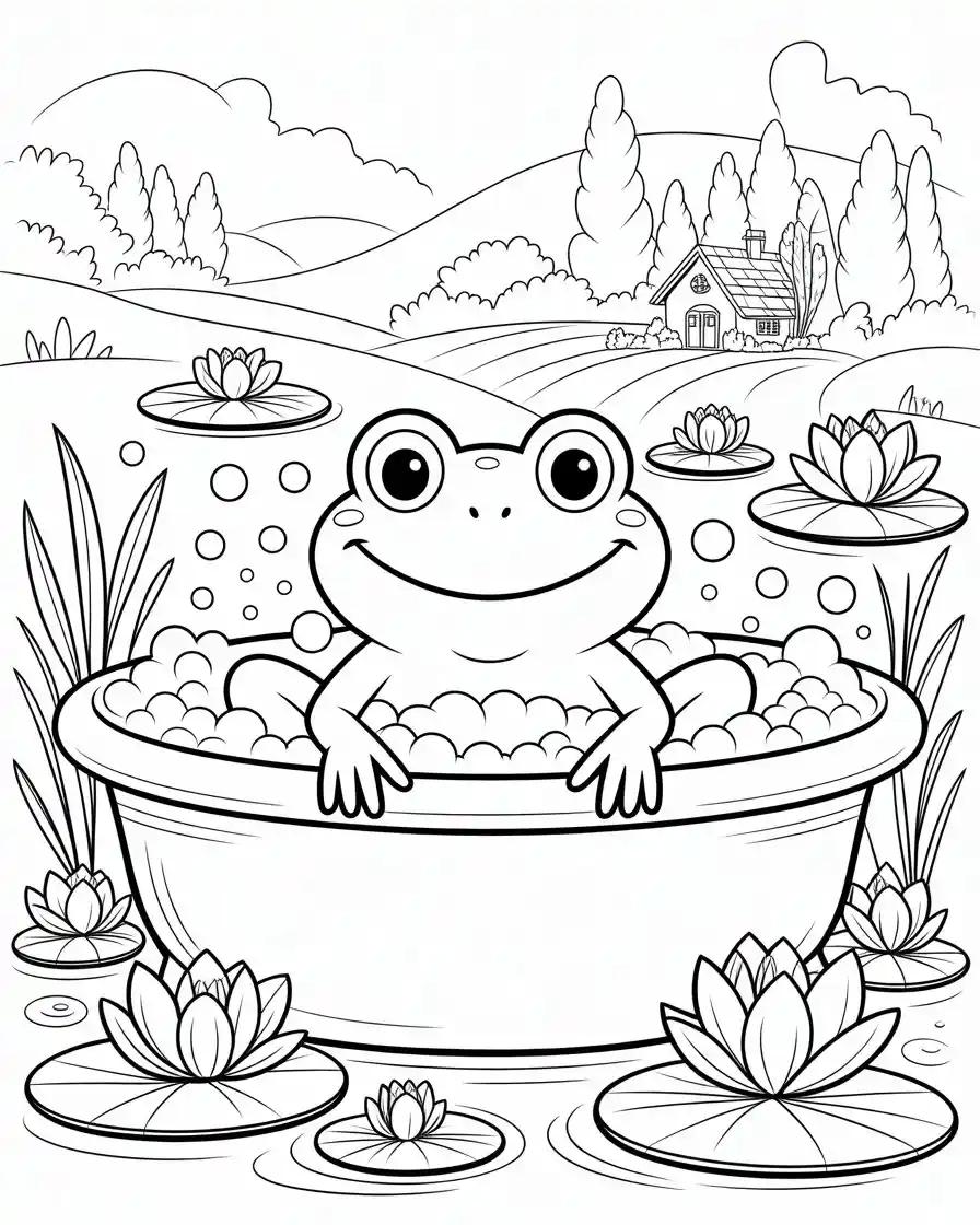 frog bubble bath coloring page 1
