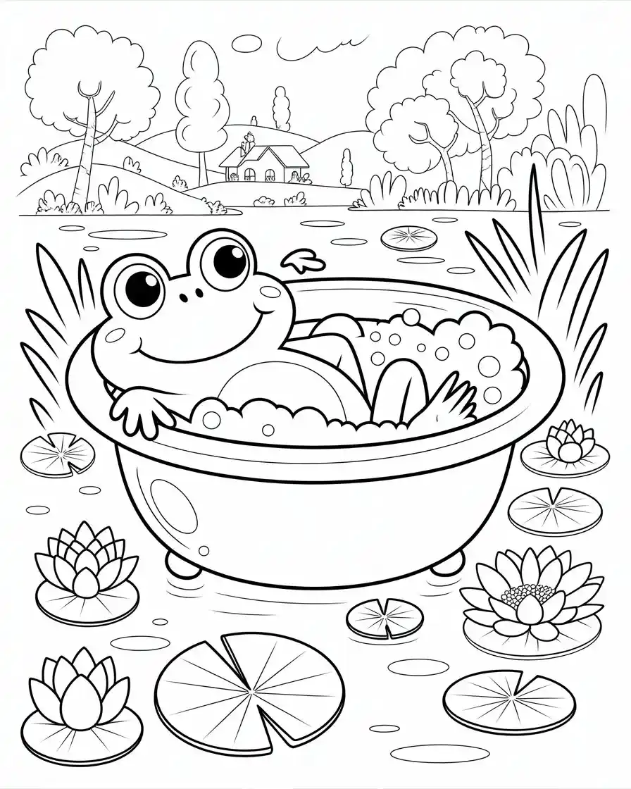 frog bubble bath coloring page